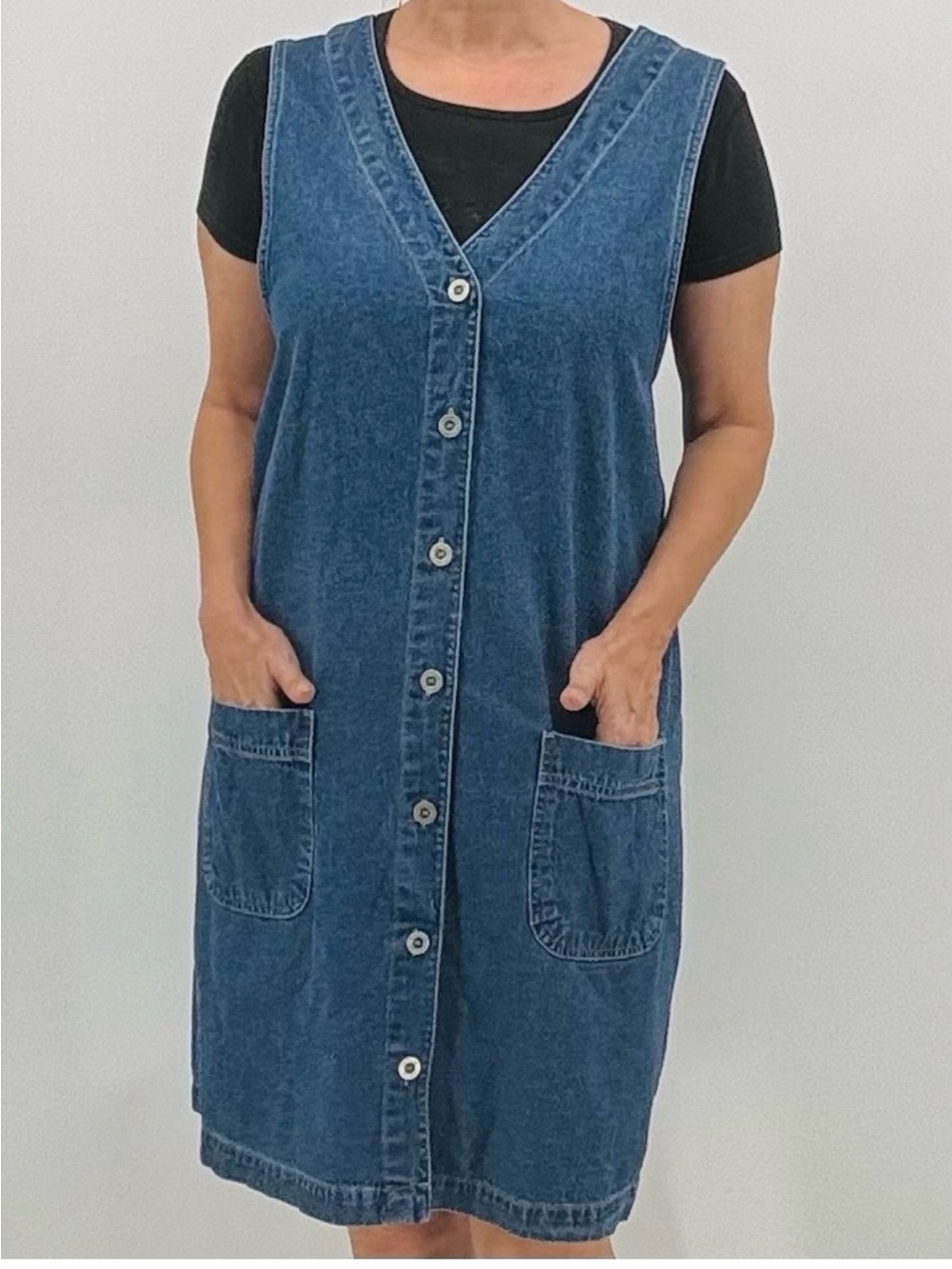 Vintage 90s Cottagecore Preppy Sporty Americana Classic Denim Jumper Shirt Dress